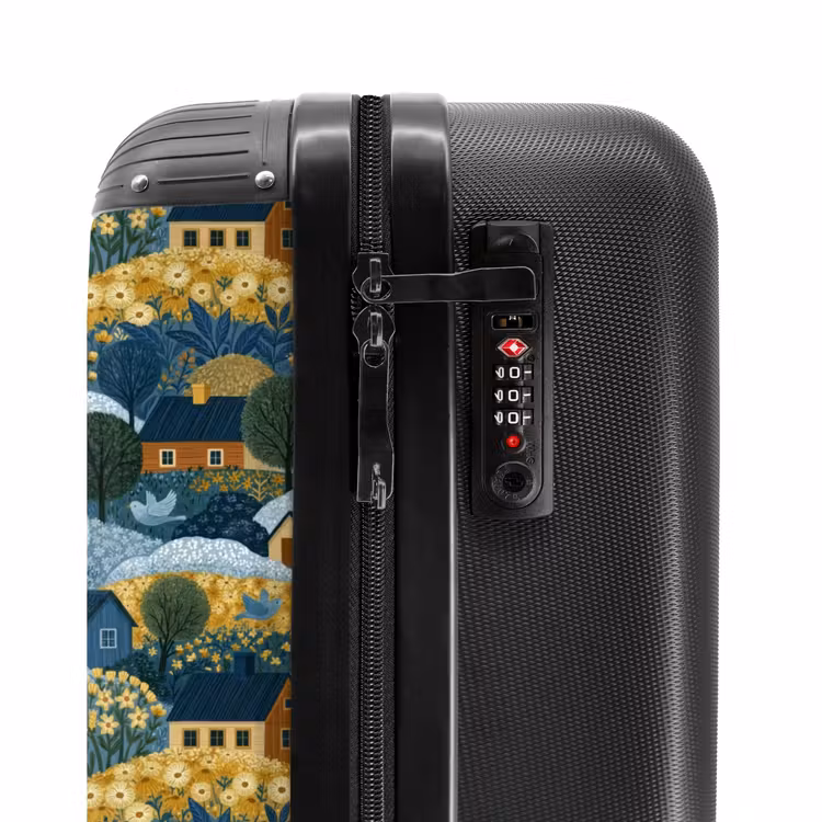Suitcase - Little Houses - Flowers - Pattern - Yellow - Blue — 5