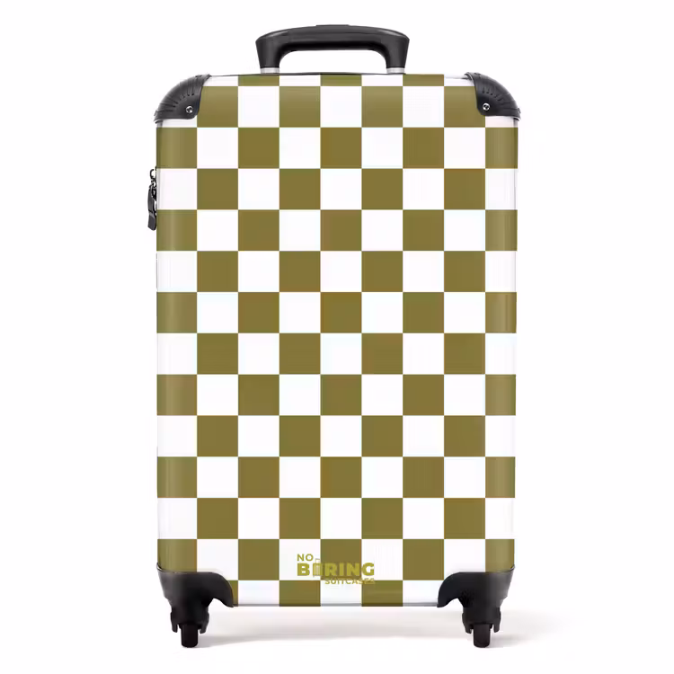 Suitcase - Green - White - Checkered Pattern — 1