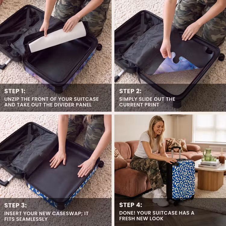 CaseSwap™ - Animal prints - Panther print suitcase in blue and white — 4
