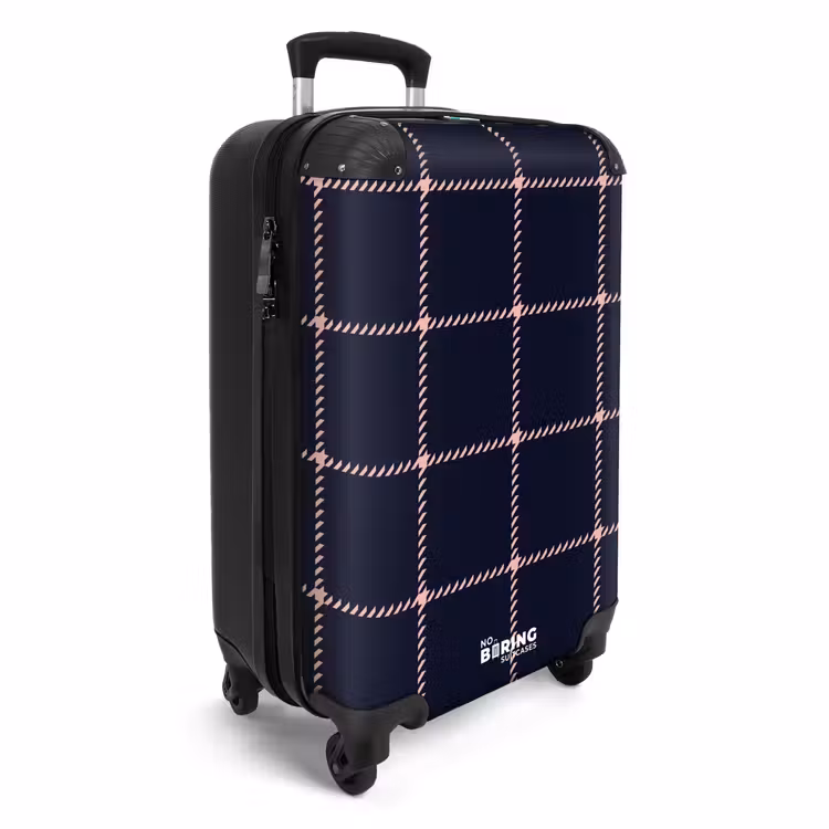 CaseSwap™ - Dark blue plaid pattern with pink herringbone lines — 2