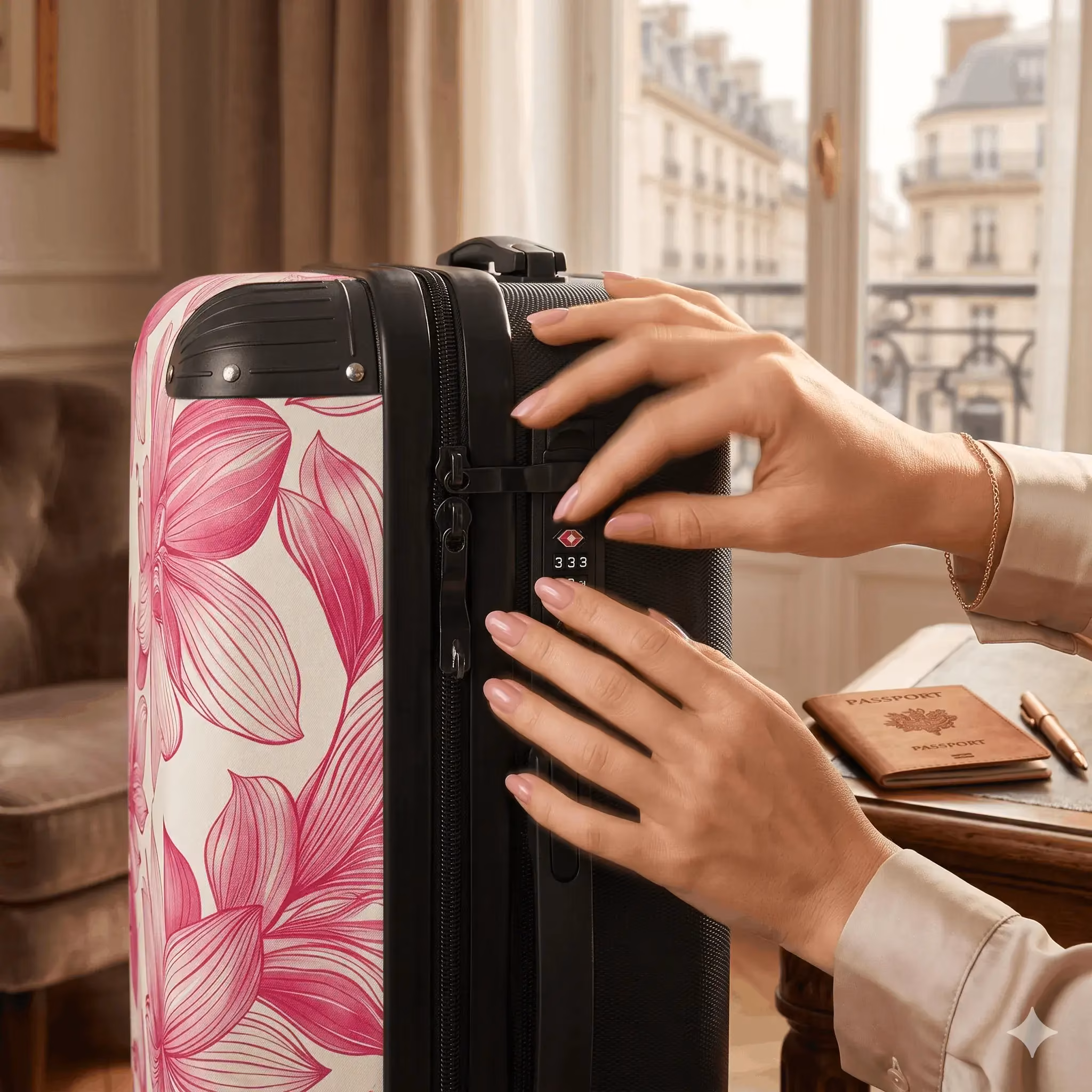 lock on pink suitcase
