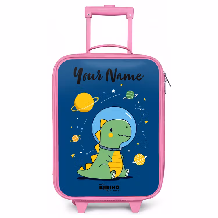 Children's suitcase with name - Pink - Dino - Planet - Star - Blue — 1