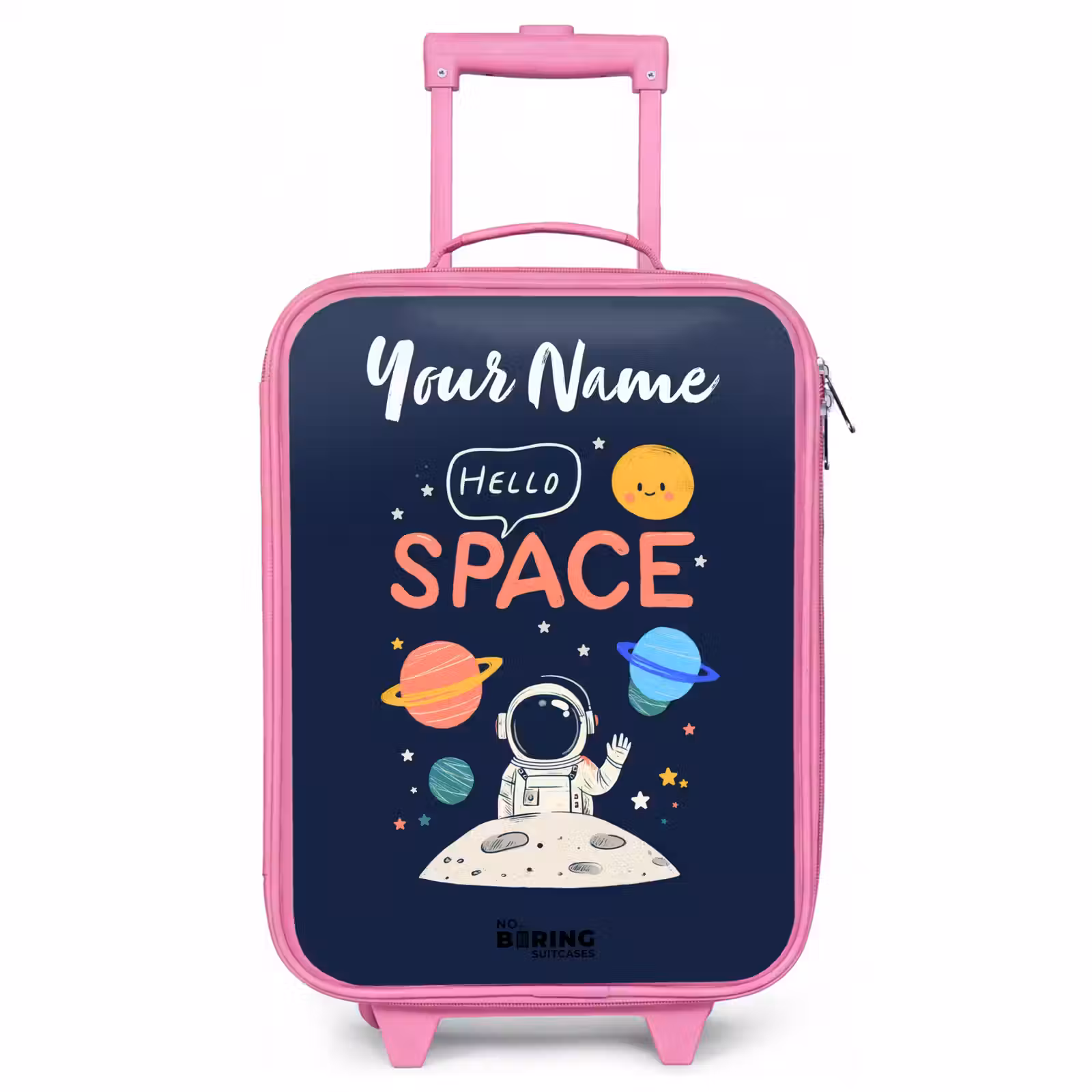 Children's suitcase with name - Pink - Astronaut - Quote - Planets - Stars — 1