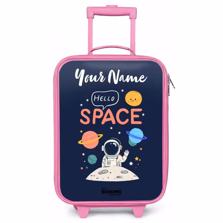 Children's suitcase with name - Pink - Astronaut - Quote - Planets - Stars — 1