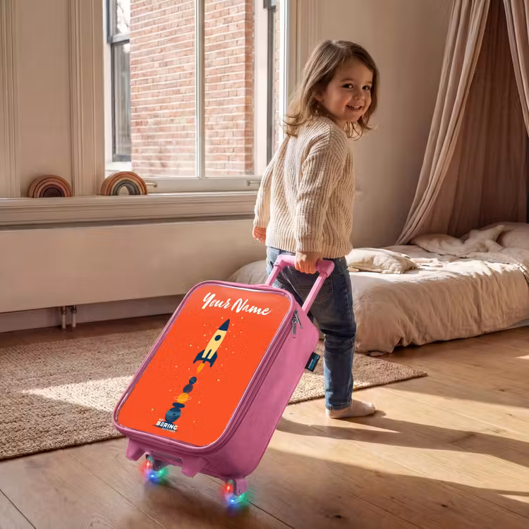 Children's suitcase with name - Pink - Rocket - Stars - Planets — 2