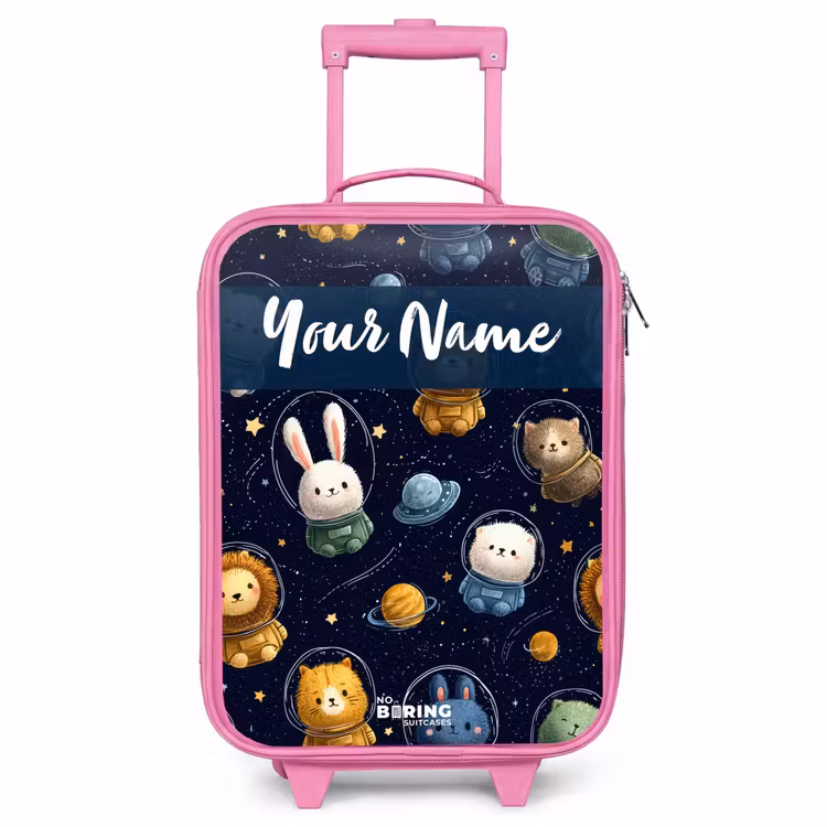Children's suitcase with name - Pink - Animals - Astronaut - Planets - Stars — 1