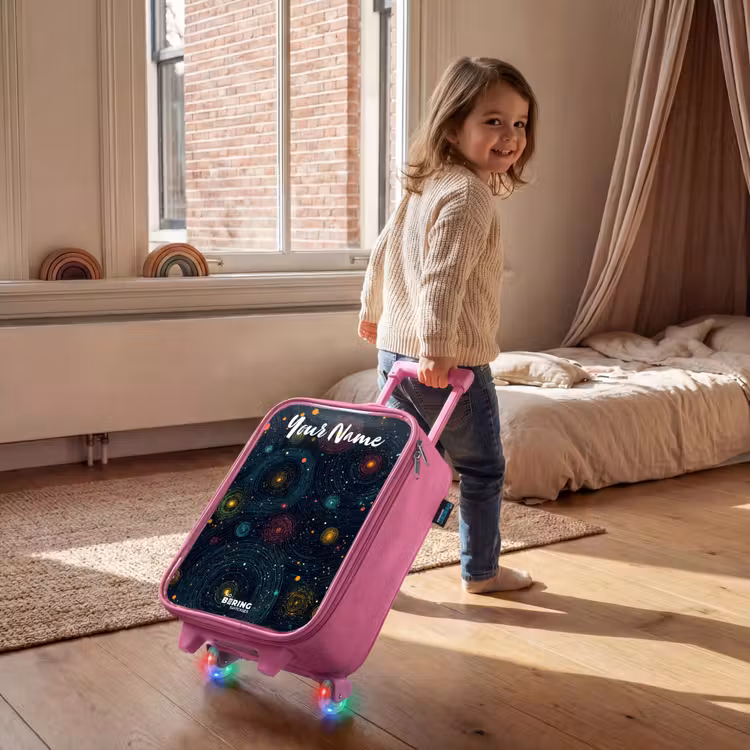 Children's suitcase with name - Pink - Stars - Planets - Colorful — 2