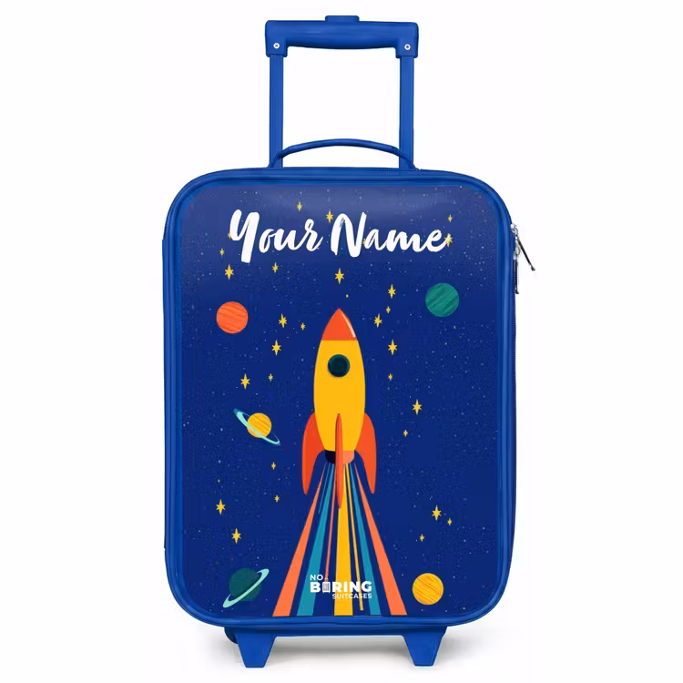 Children's suitcase with name - Blue - Rocket - Stars - Planet - Space — 1