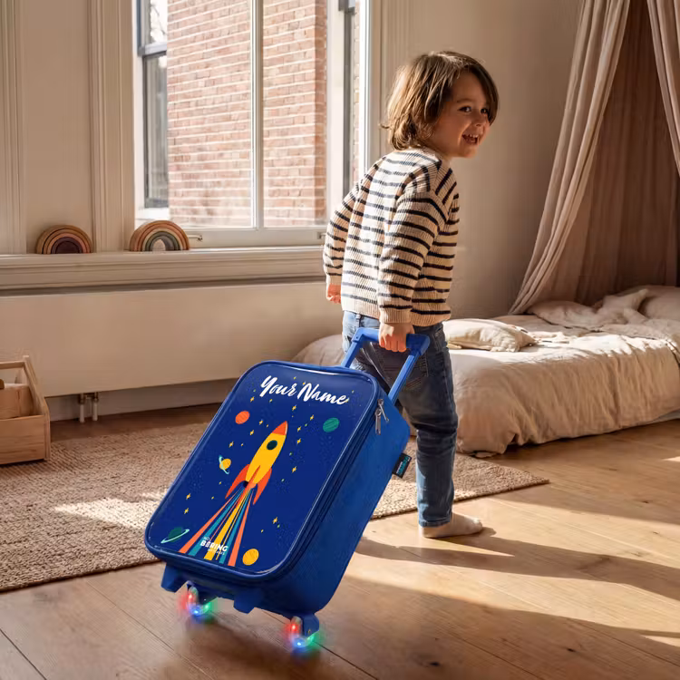 Children's suitcase with name - Blue - Rocket - Stars - Planet - Space — 2
