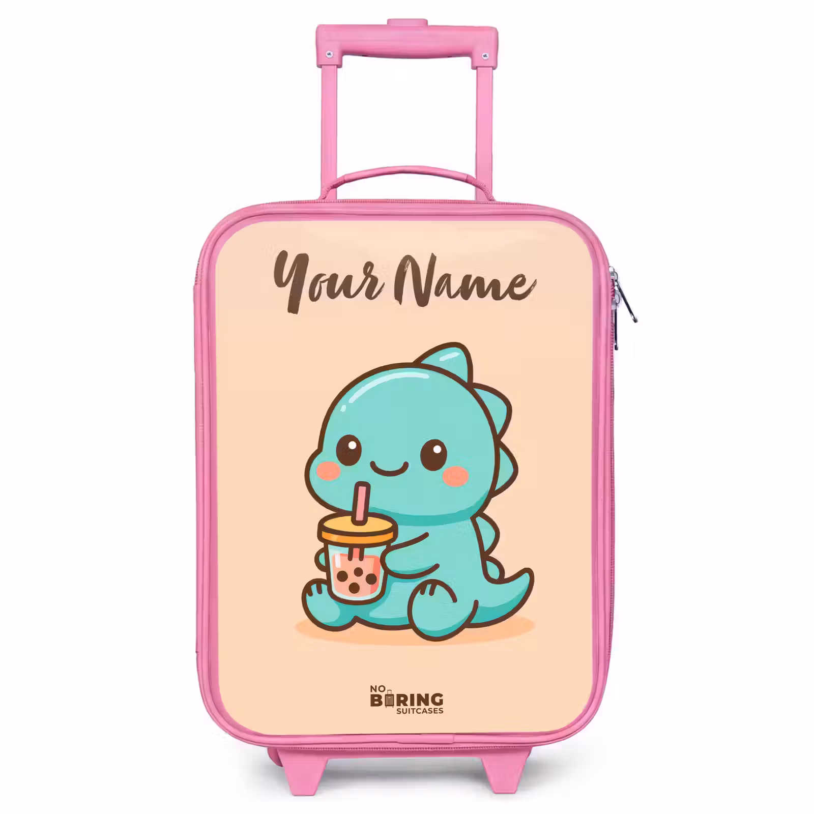 Children's suitcase with name - Pink - Kawai - Dino - Bubbletea — 1