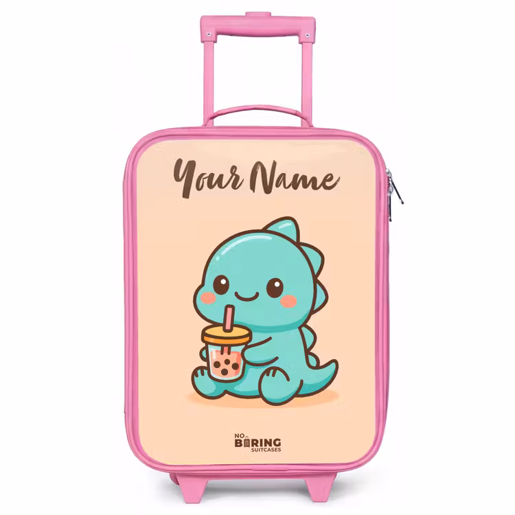 Children's suitcase with name - Pink - Kawai - Dino - Bubbletea — 1