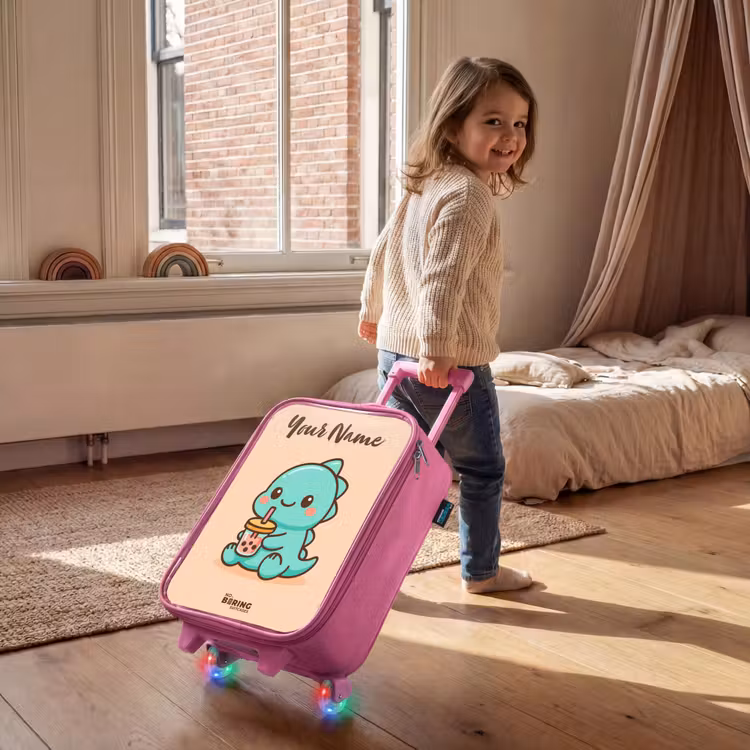 Children's suitcase with name - Pink - Kawai - Dino - Bubbletea — 2