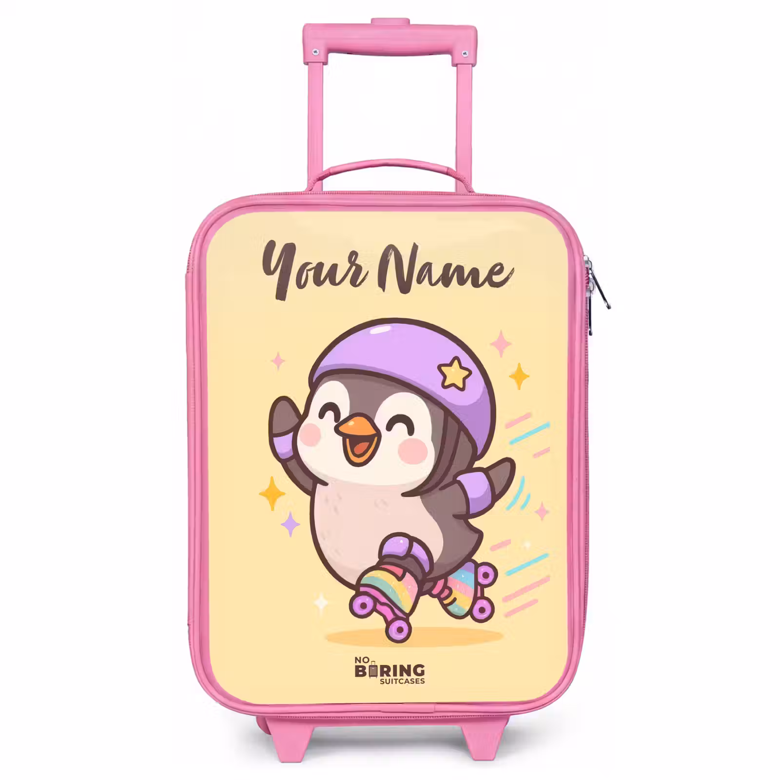 Children's suitcase with name - Pink - Kawai - Penguin - Roller skates — 1