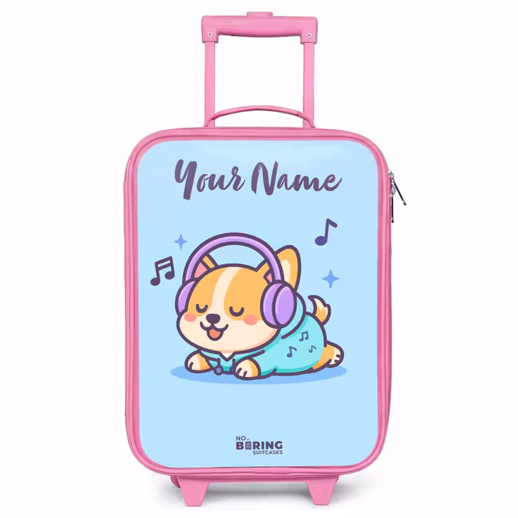 Children's suitcase with name - Pink - Kawai - Dog - Music — 1