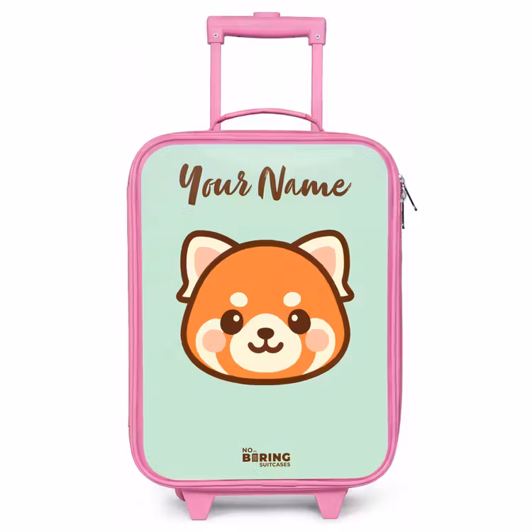 Children's suitcase with name - Pink - Kawai - Red panda - Green — 1
