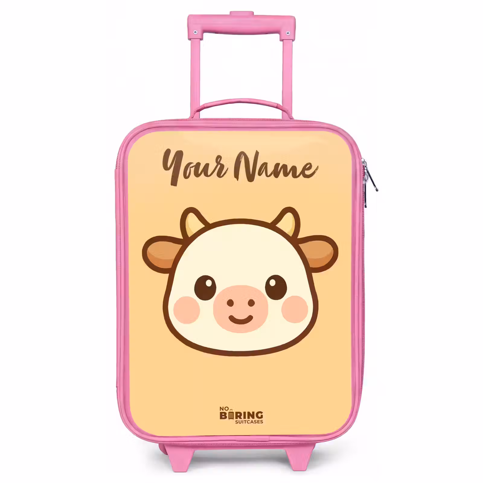 Children's suitcase with name - Pink - Kawai - Cow - Brown — 1