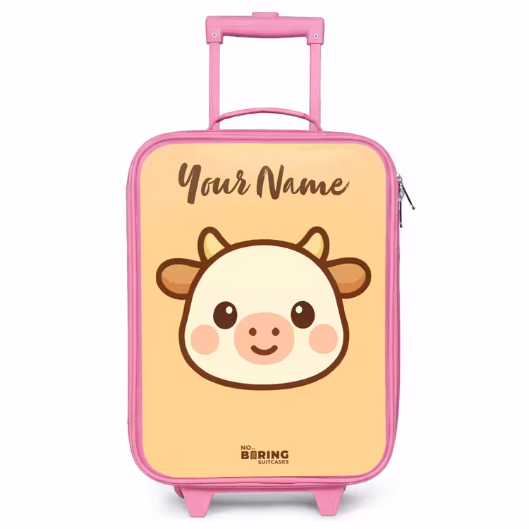 Children's suitcase with name - Pink - Kawai - Cow - Brown — 1