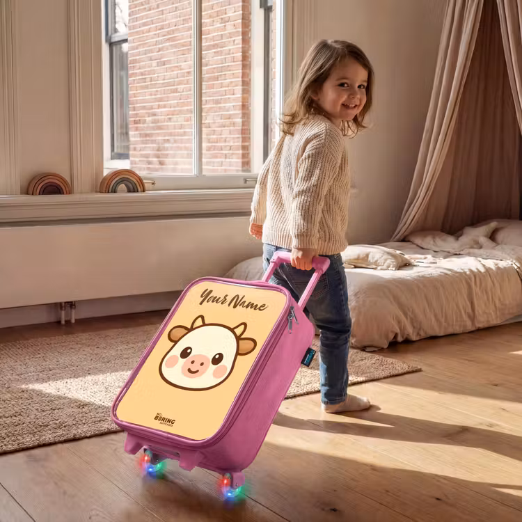 Children's suitcase with name - Pink - Kawai - Cow - Brown — 2