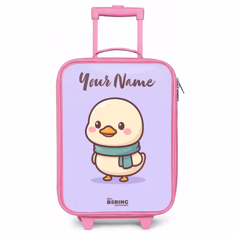 Children's suitcase with name - Pink - Kawai - Duck - Scarf — 1