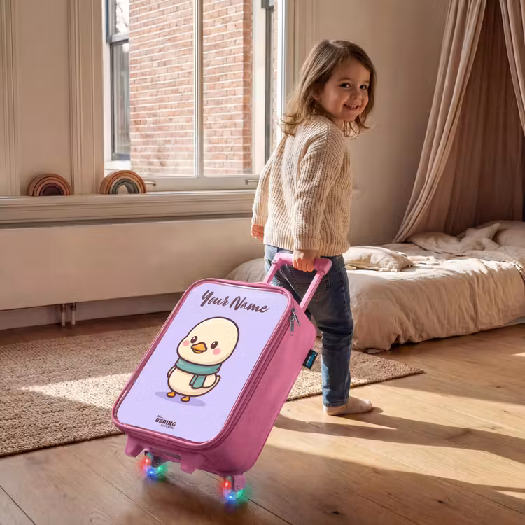 Children's suitcase with name - Pink - Kawai - Duck - Scarf — 2