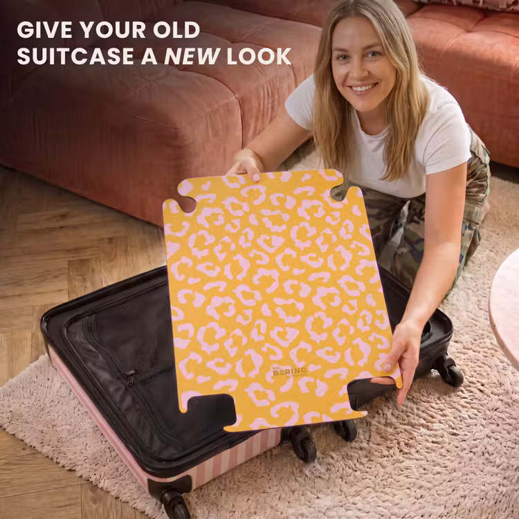 CaseSwap™ - Animal prints - Panther print suitcase in orange-yellow and light pink — 3