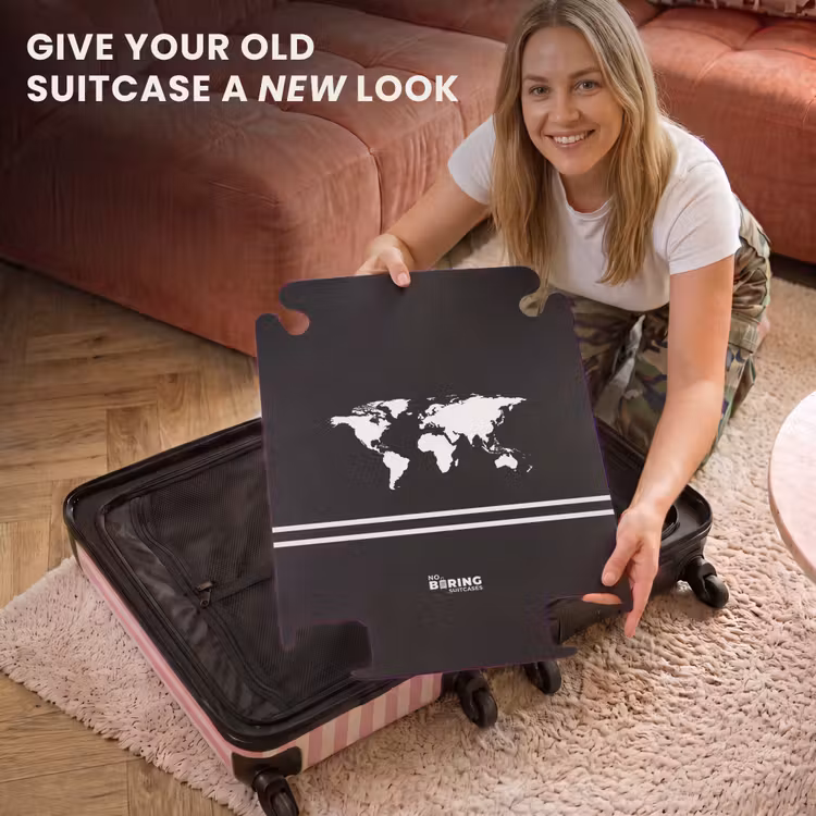 CaseSwap™ - Black background with white world map and double stripe at bottom — 3